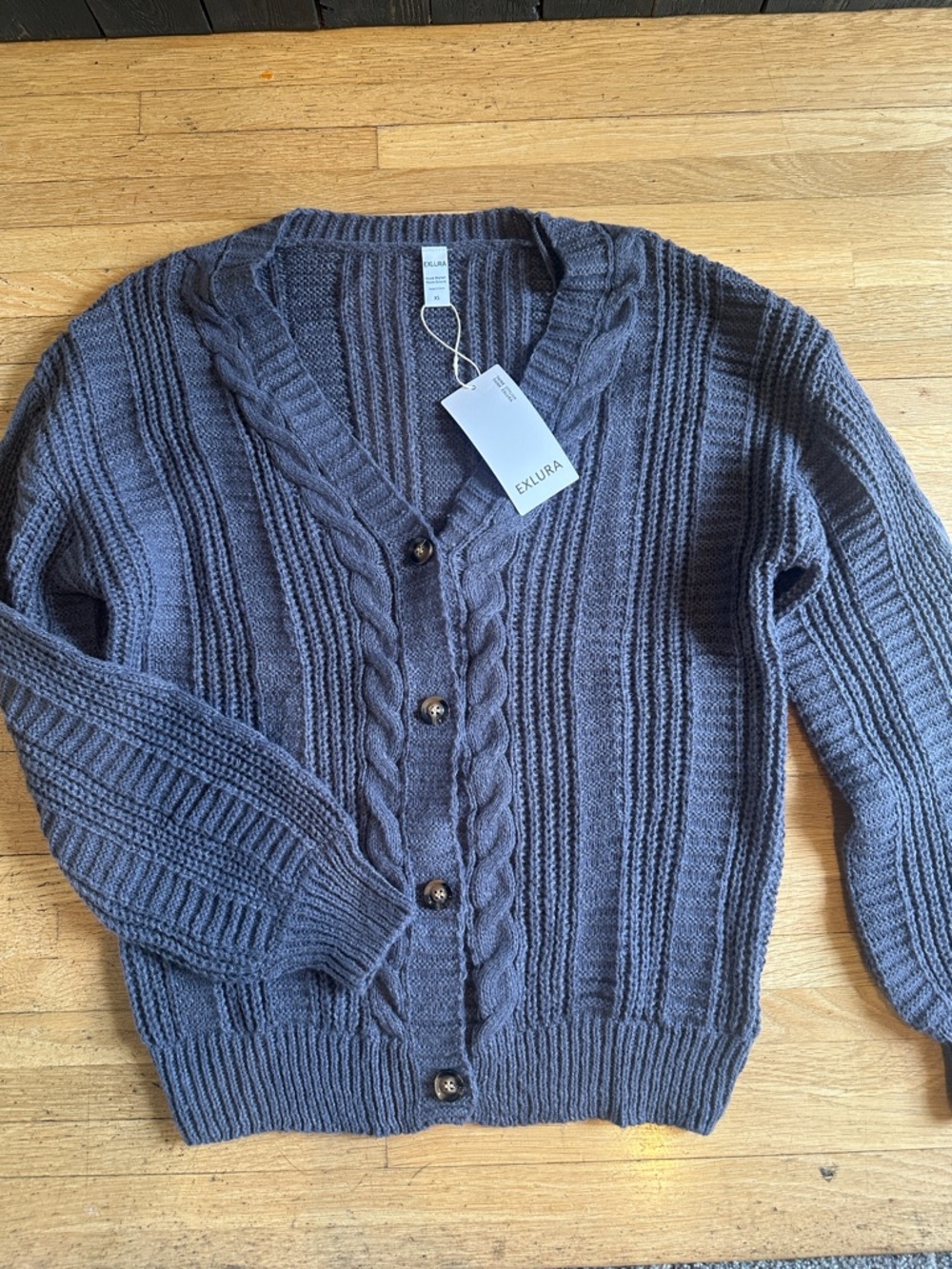 🌻Chunky Cable-Knit Button Cardigan in Charcoal Gray